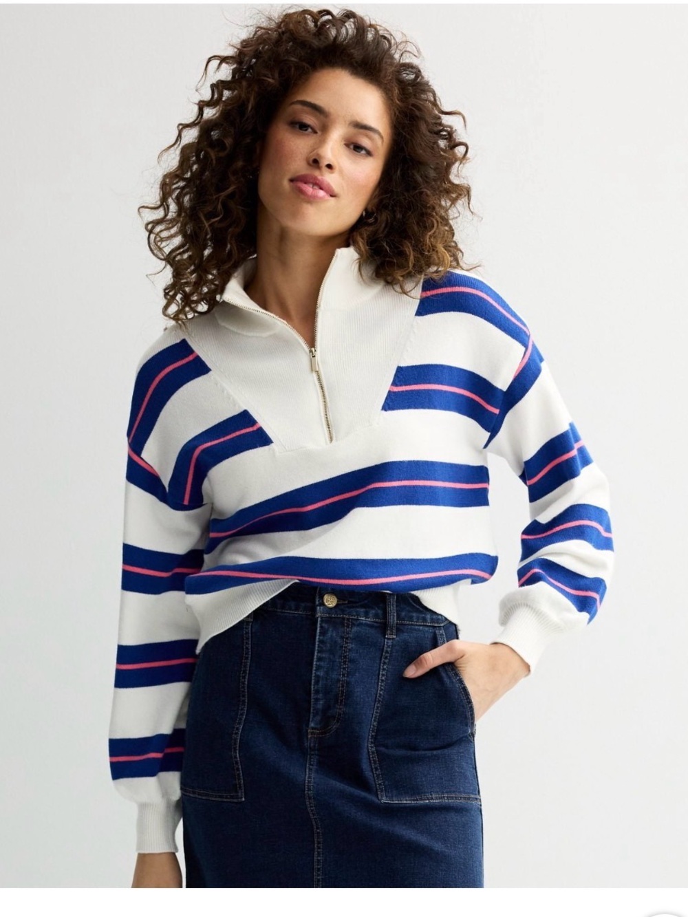 NWT white Draper James 1/4 zip mock neck striped sweater - XL